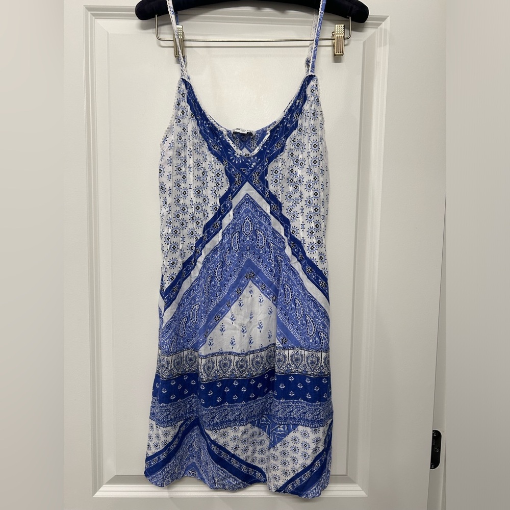 *Donating Soon FREE Patrons of Peace Blue & White Swim Cover-Up Mini Dress xs